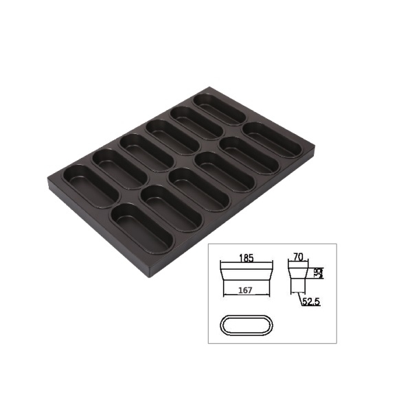 MY12401 Non-Stick Oval Cake Tray-12Cups, Non Stick Brownie Cake Pan Muffin Pan Baking Mold Hot Dog Bun Baking Trays