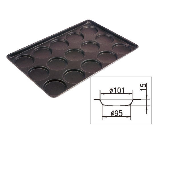 MY13221 4" Non-Stick Hamburger Roll Tray-15 Cups , Baking Pan Aluminium Bread Pan